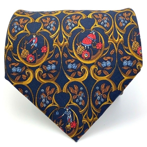 Salvatore Ferragamo Tie Women Field Picker 100% Silk Mens Navy